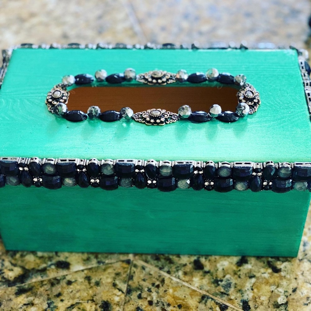 Handmade tissue box with gems and crystals